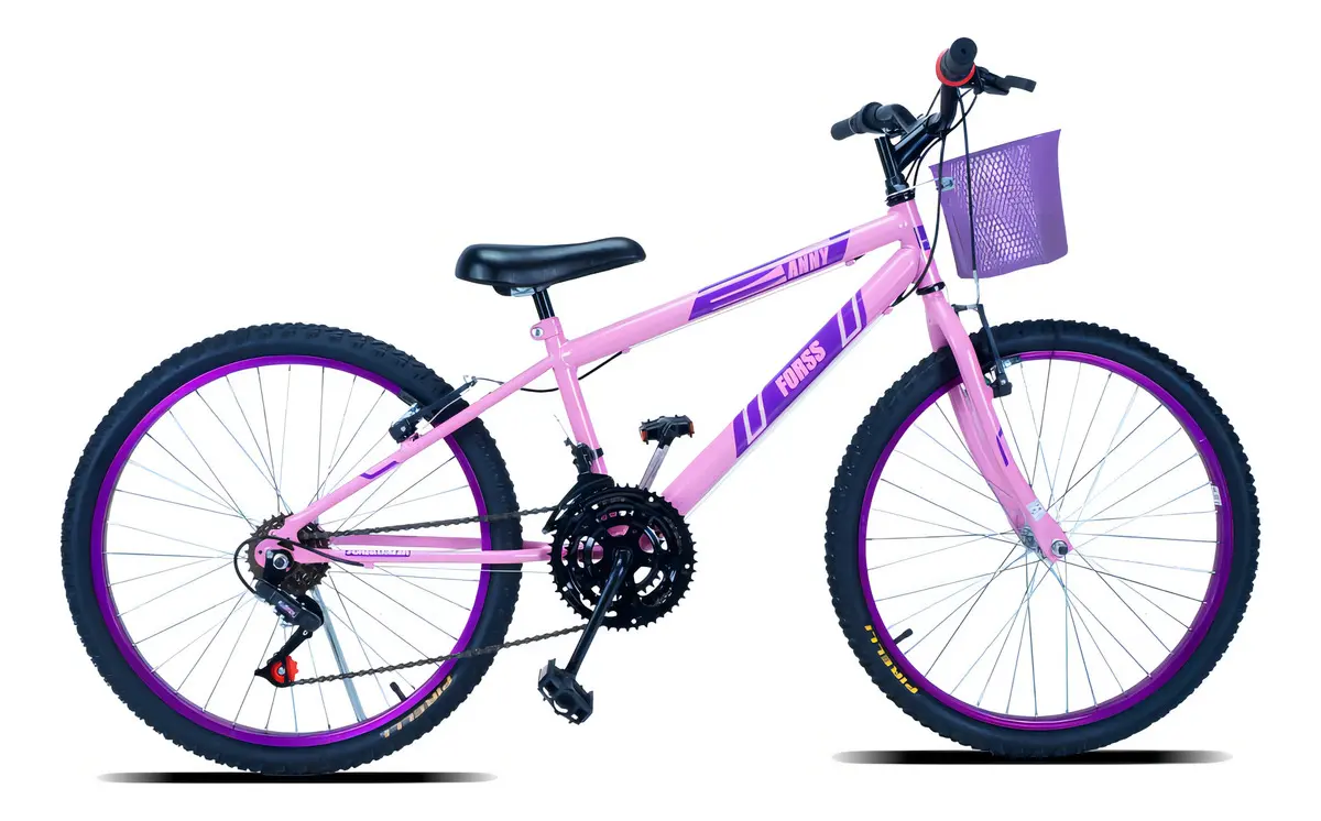 Bicicleta Aro 24 C/cestinha Forss Anny 18 Marchas Branco Cor Rosa
