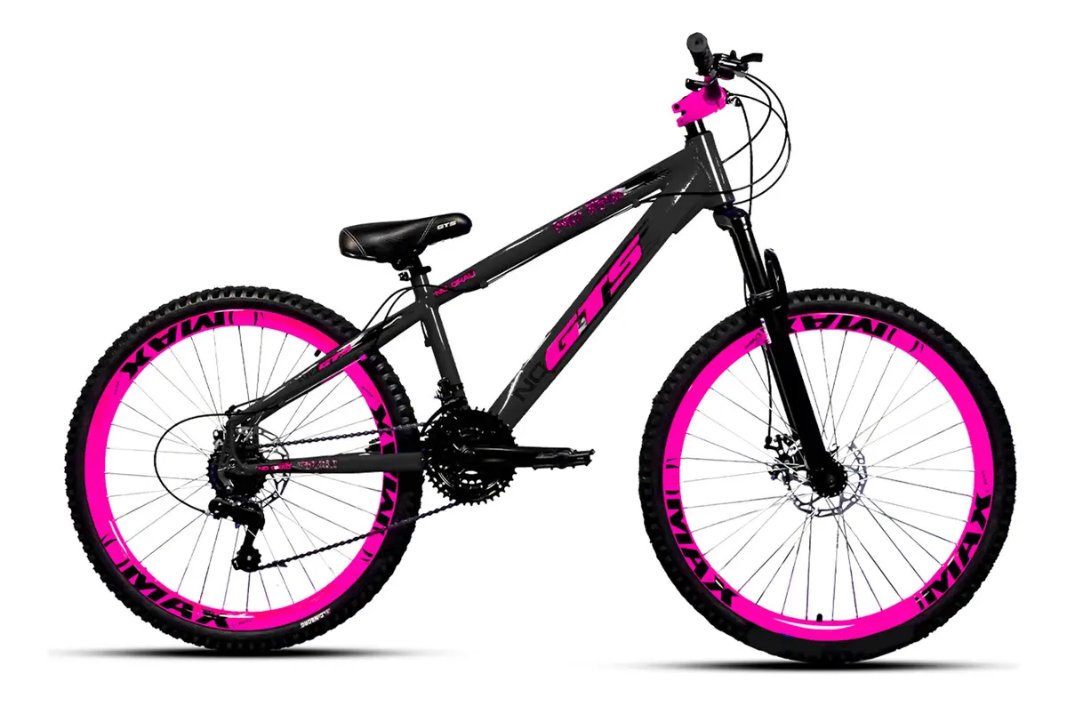 Bicicleta Mountain Bike Aro 26 GTS FEEL Freeride 21v Shimano Preto/Rosa