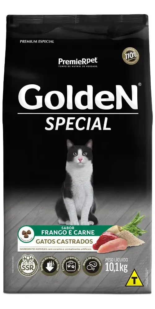 Alimento Golden Special Gatos Castrados Sabor frango e Carne 10.1 kg