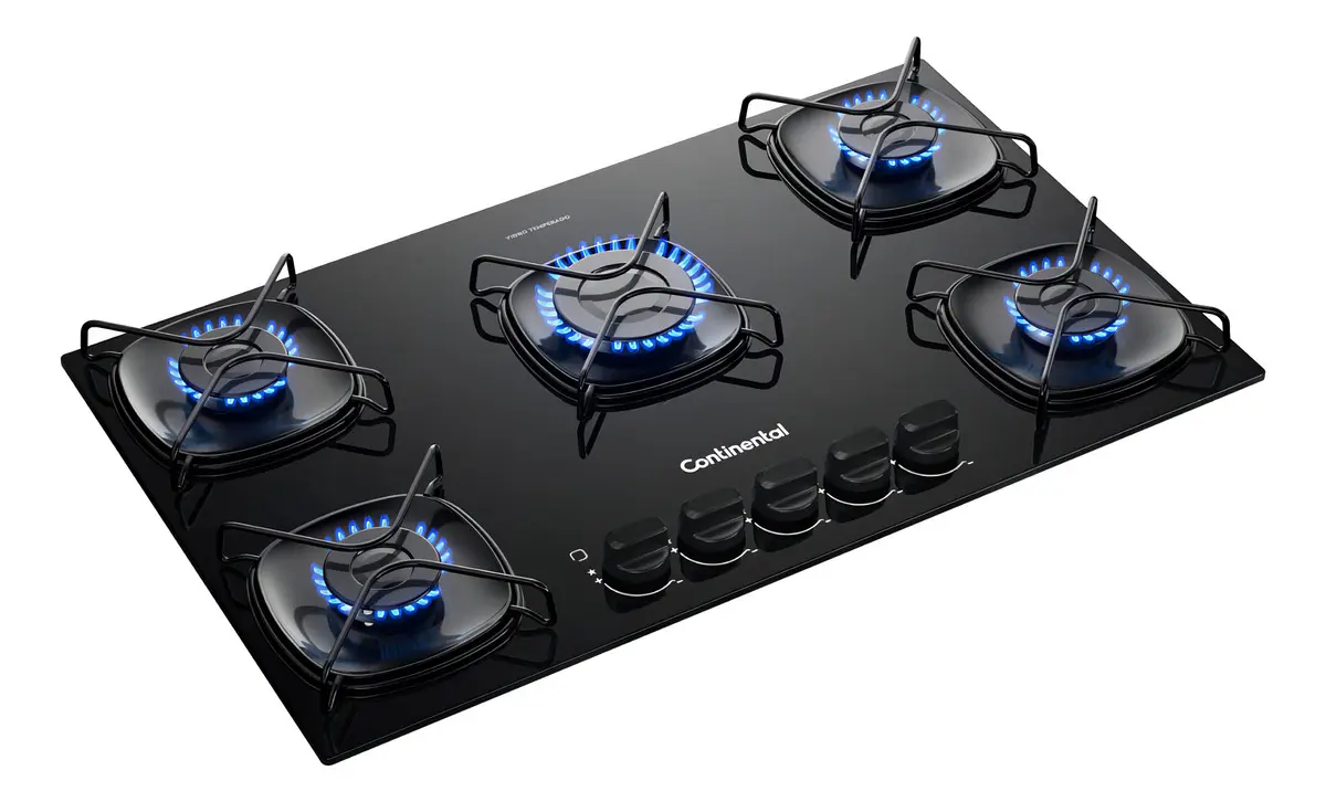 Cooktop Continental 5 Bocas a Gás Preto de Embutir com Mesa de Vidro