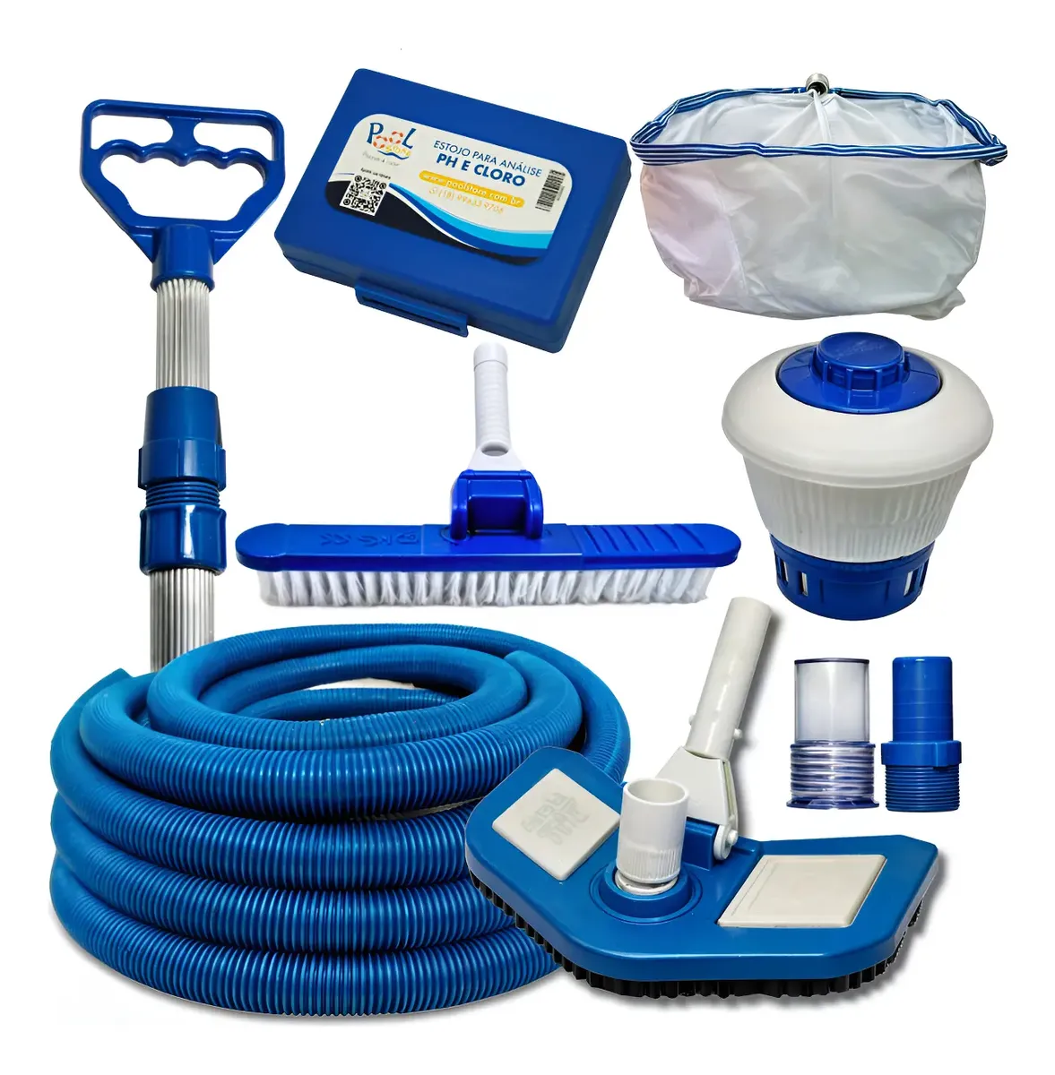 Kit Limpeza Piscina Acessórios Aspirador Clorador Completo