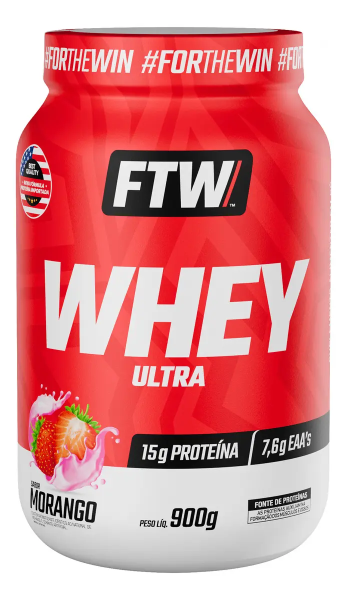 Whey Protein Ultra Pote 900g Sabor Morango - FTW