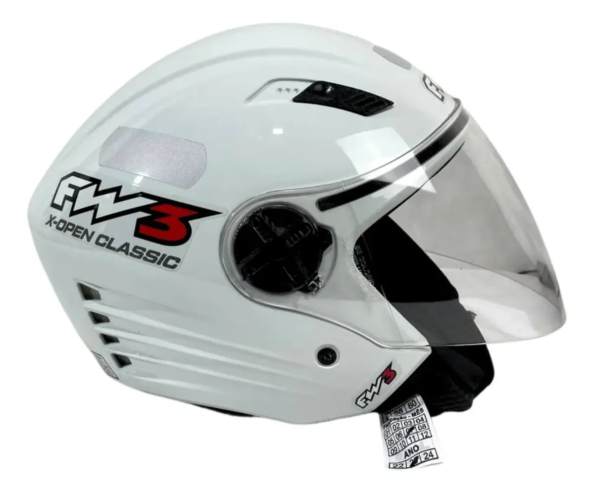 Capacete Aberto P/ Moto Fw3 Viseira Cristal X Open Inmetro