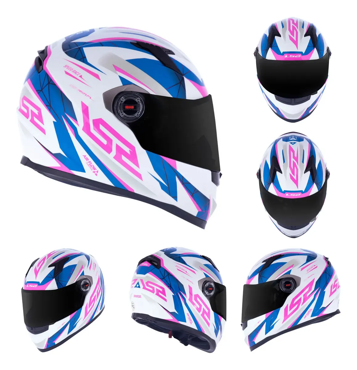 CAPACETE LS2 FF358 DRAZE BRANCO ROSA E AZUL