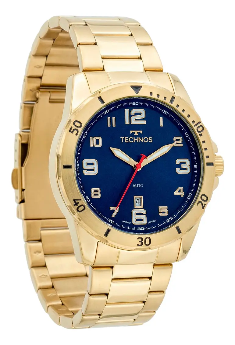 Relógio De Pulso Technos 2115myl1a Com Corria De Aço Inoxidável Cor Dourado - Fondo Azul