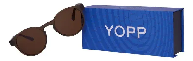 Óculos De Sol Yopp Casual Esportivo Redondinho Camurça Marrom Uv400 Polarizado