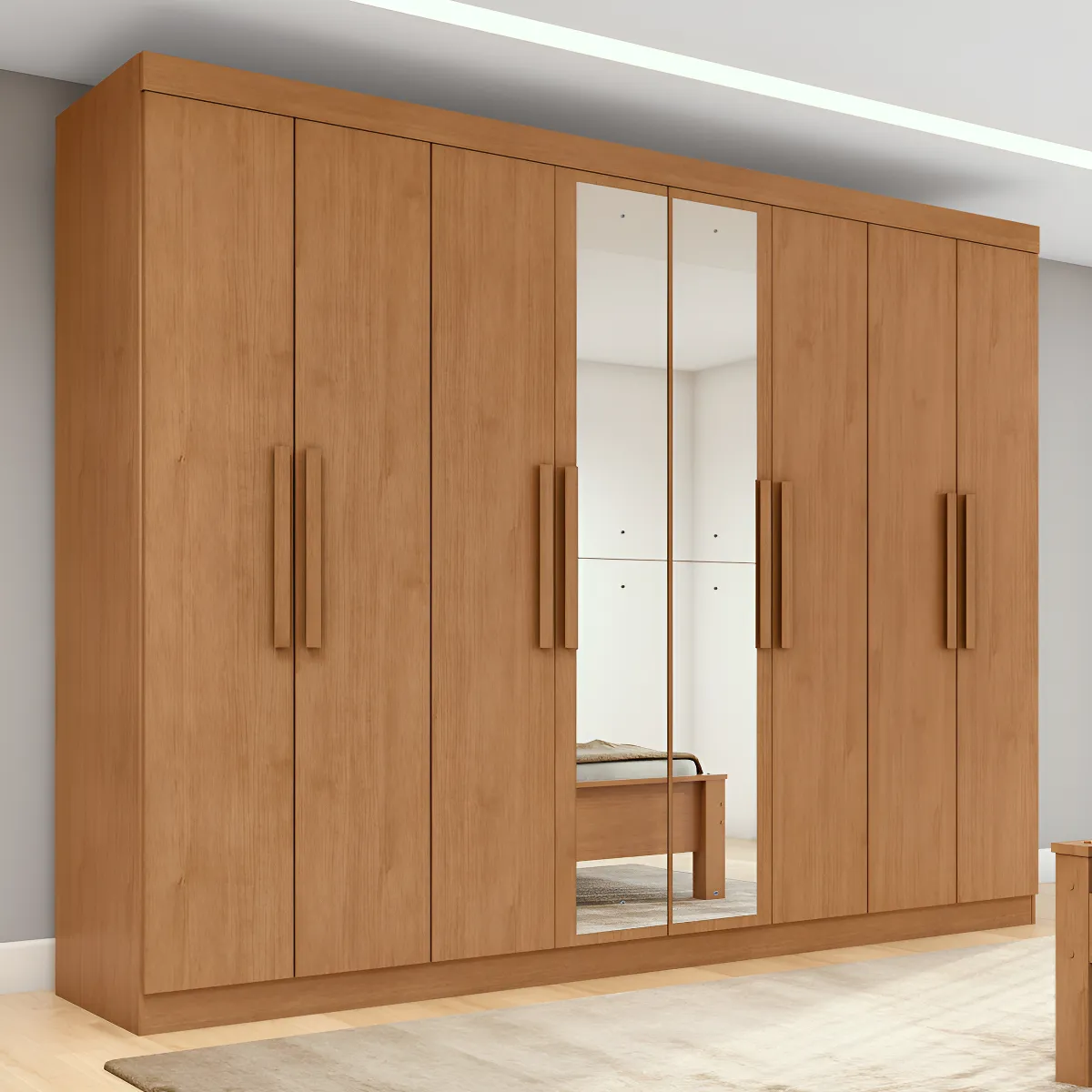 Guarda-Roupa Casal Móveis Lopas Easy Slim 8 Portas Espelho Marrom Moderno