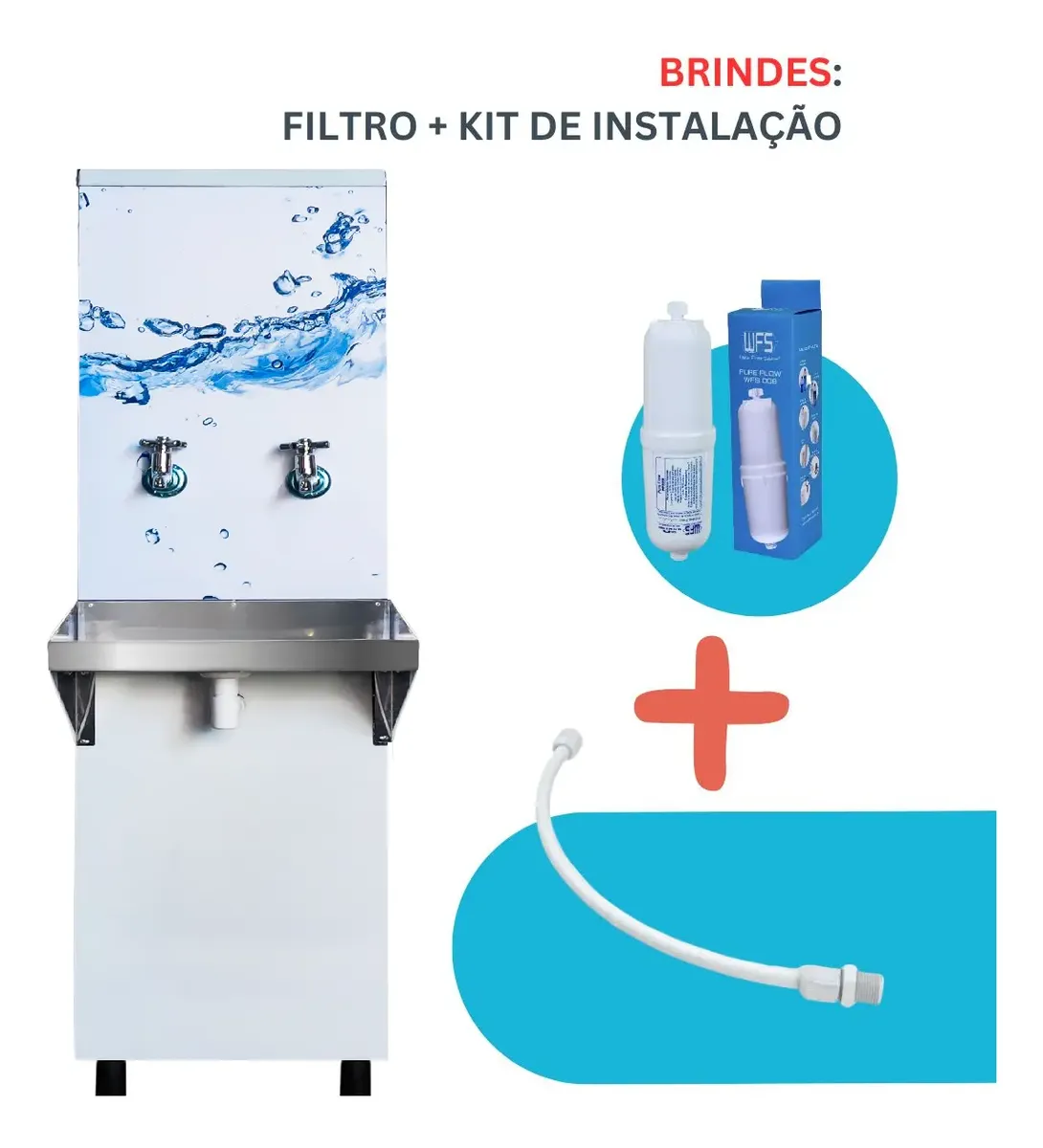 Bebedouro 25 Litros Inox Adesivado + Filtro + Kit Instalação