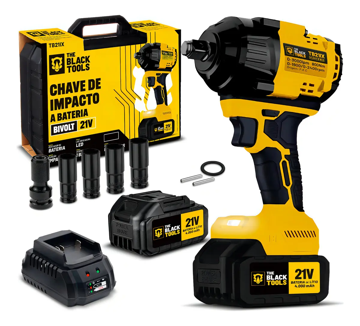 Chave De Impacto A Bateria 21v Furadeira Parafusadeira 650nm Com Acessorios E Maleta The Black Tools