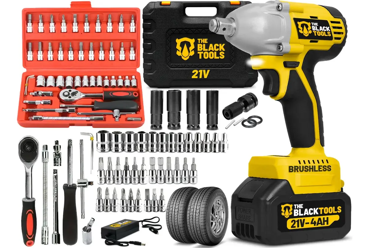 Chave De Impacto 21v Brushless Com Maleta Jogo De 46 Soquete